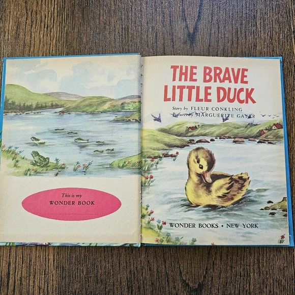 THE BRAVE LITTLE DUCK Vintage 1953 Wonder Books Fleur Conkling Yellow Duck - Picture 2 of 6
